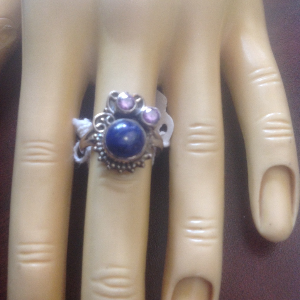 Natural Gemstone Silver Ring Size 7